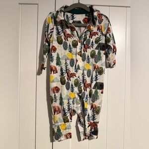 Posh Peanut Baby Romper 6-9M Hooded One Piece Bears Camping Forest Bamboo Pajama